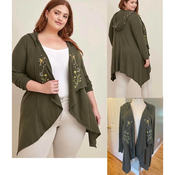 torrid Sweaters - Torrid Disney 3 (3X) Peter Pan Tinkerbell Open Front Super Soft Plush Cardigan